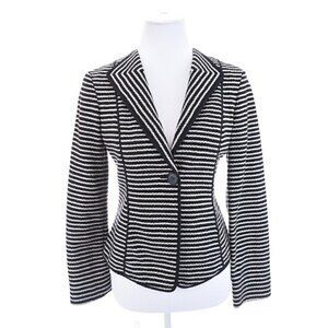 Worth Sz 6 Black White Mitre Striped Boucle Blazer Jacket Cotton Linen Women s
